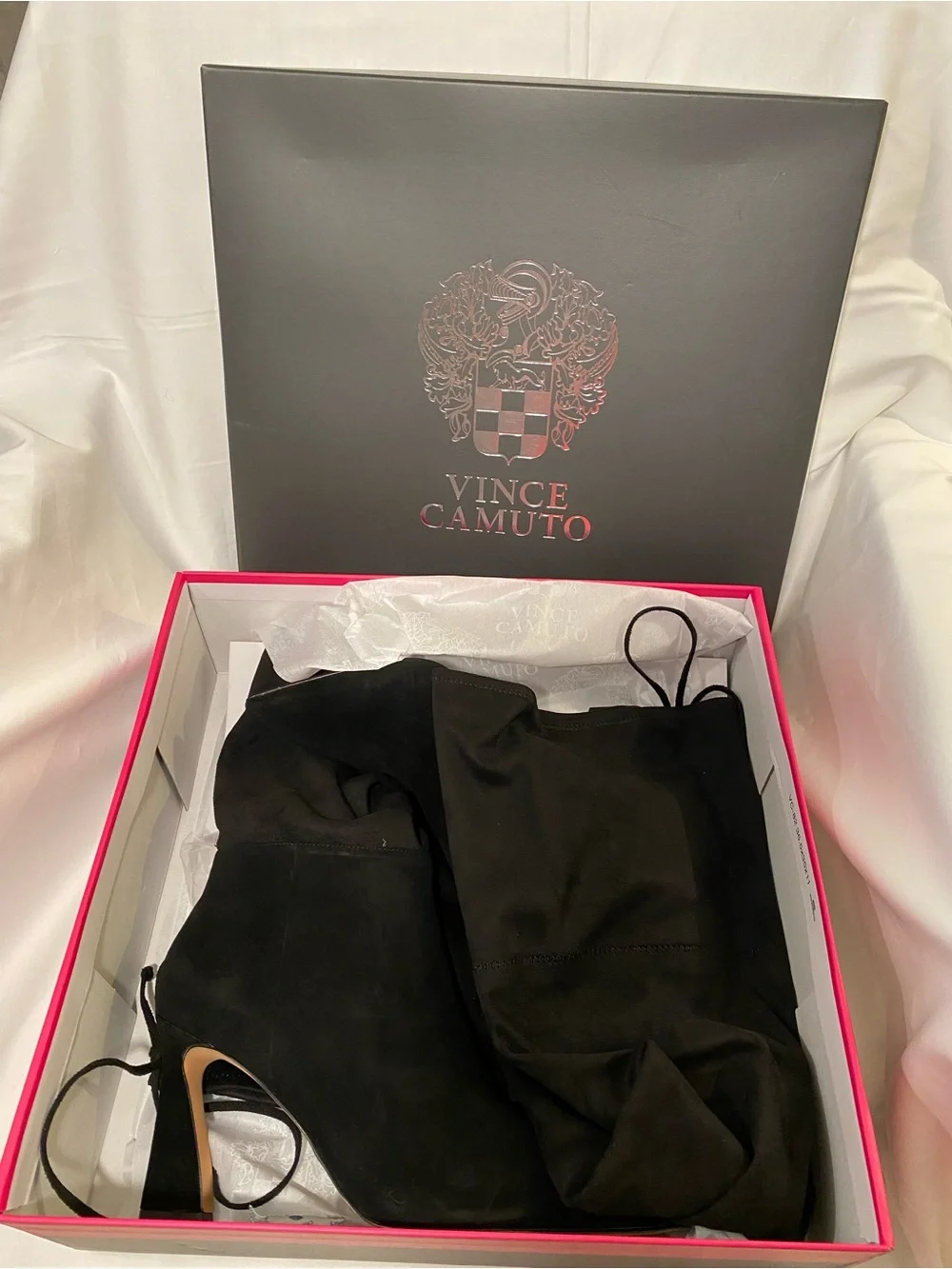 NIB Vince Camuto Tapala over the knee boot black suede 10 wide calf lace up